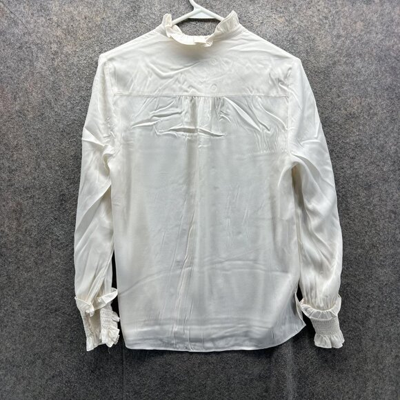 Kobi Halperin Shirt Womens Small White Silk Blend Ruffle Neck Cuff Blouse - Picture 2 of 11